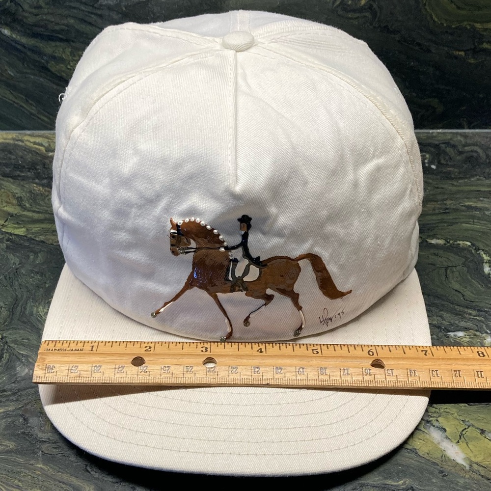 Equestrian Hand Painted Ball Cap Hat Horse Dressage White New - Picture 10 of 16